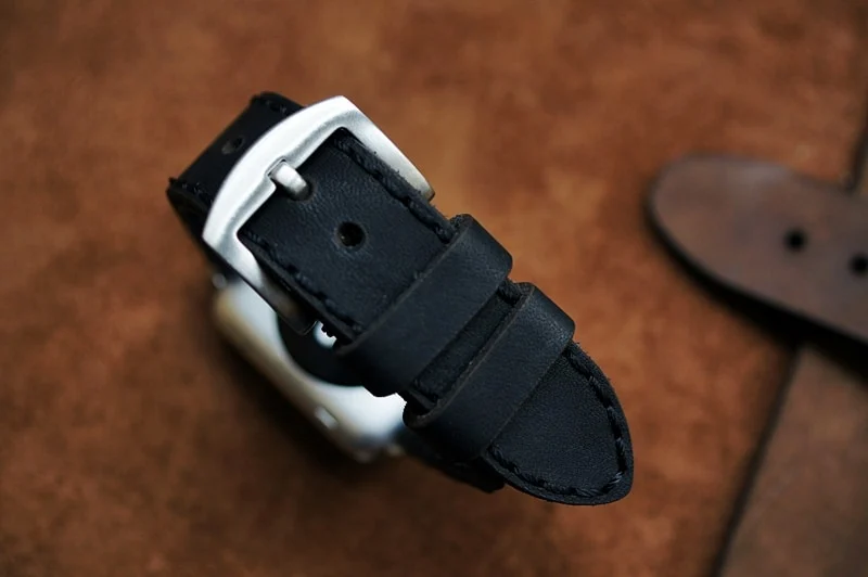AWBF90-D123 BLACK handgefertigt Vintage Leder Uhrenarmband incl. Lugs Adapter für Apple Watch 1 und 2 (oder Apple Watch Sport) 42mm oder 38mm – Bild 5